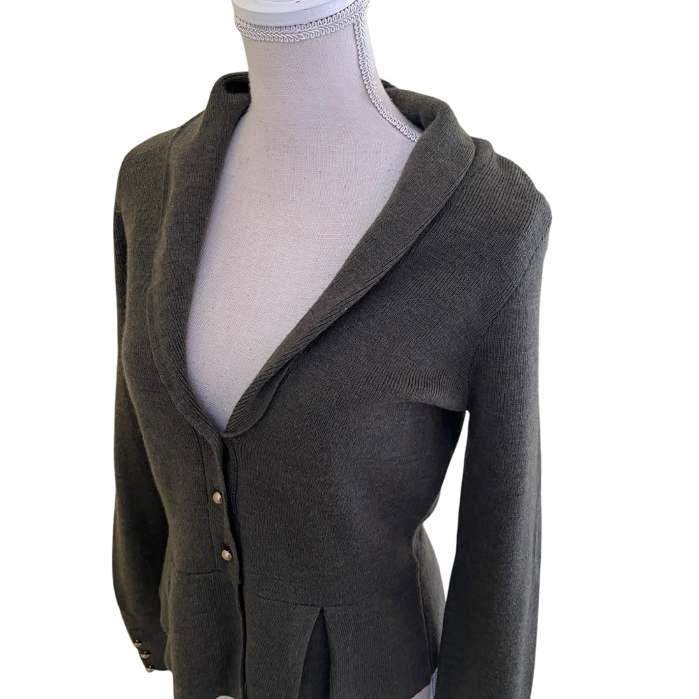 Olive Green Peplum Shawl Collar Sweater - Picture 5 of 10